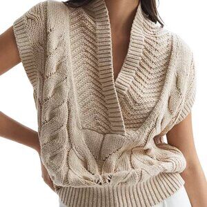 Reiss Cable Knit Sweater Vest in Natural, Size XS